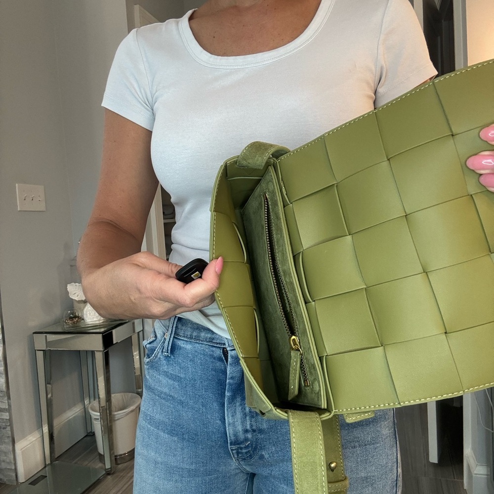 J.McLaughlin Green Suede Woven Crossbody Bag Small Shoulder - Picture 14 of 14